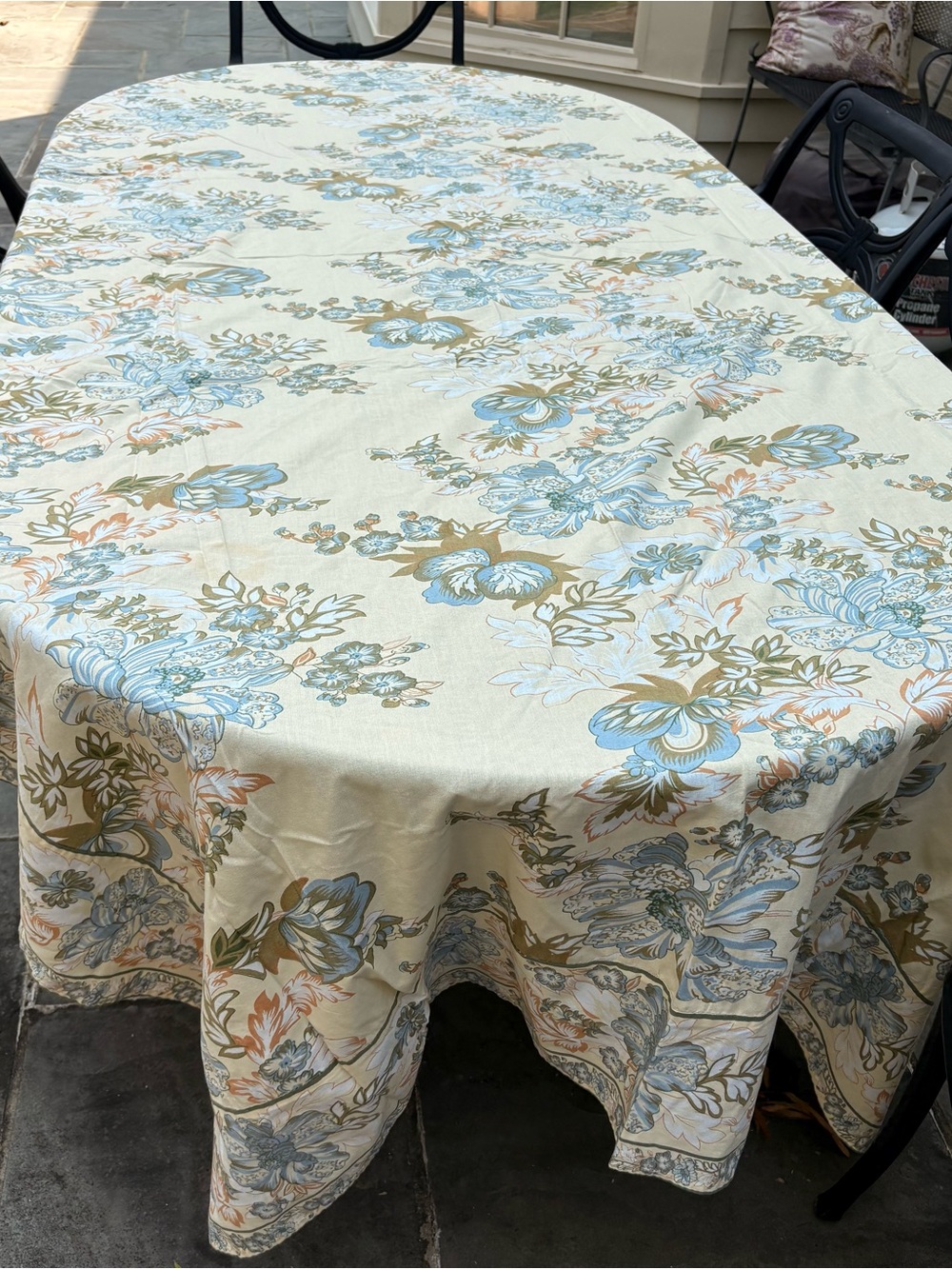 April Cornell Large Floral Tablecloth Butter Yellow Blue Sage Green 59 x 115